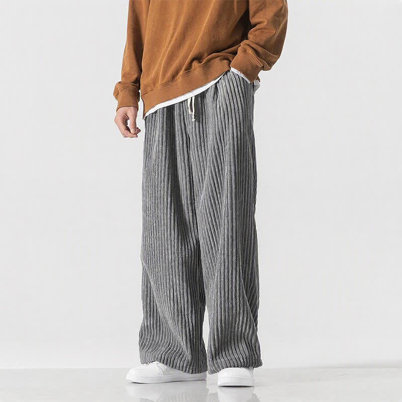 Buddha Stones Pantalones largos de pana de pierna ancha para hombre, estilo casual vintage, con cordón ajustable, ideales para otoño e invierno. - Gris - US/UK/AU46, EU56 (5XL) - image 0