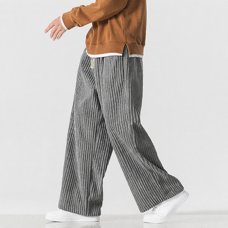 Buddha Stones Pantalones largos de pana de pierna ancha para hombre, estilo casual vintage, con cordón ajustable, ideales para otoño e invierno. - image 1