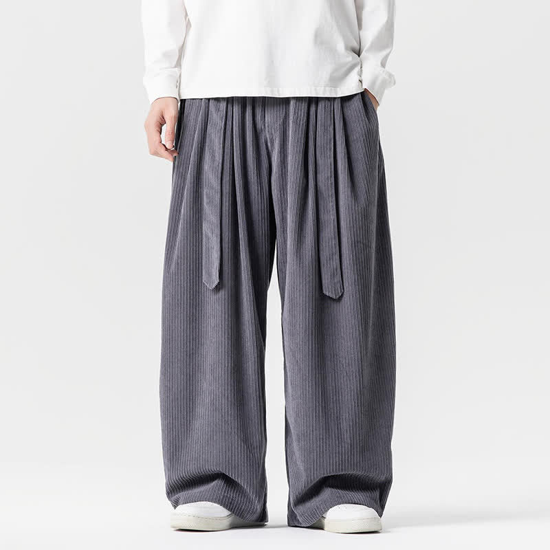Buddha Stones Pantalones largos de pana de pierna ancha para hombre, estilo casual vintage, con cordón ajustable, ideales para otoño e invierno. - Gris pizarra - US/UK/AU46, EU56 (5XL) - image 0