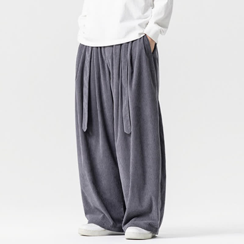 Buddha Stones Pantalones largos de pana de pierna ancha para hombre, estilo casual vintage, con cordón ajustable, ideales para otoño e invierno. - image 1