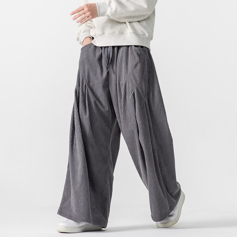 Buddha Stones Pantalones largos de pana de pierna ancha para hombre, estilo casual de otoño/invierno, con cordón ajustable y bolsillos. - Gris oscuro - US/UK/AU46, EU56 (5XL) - image 0
