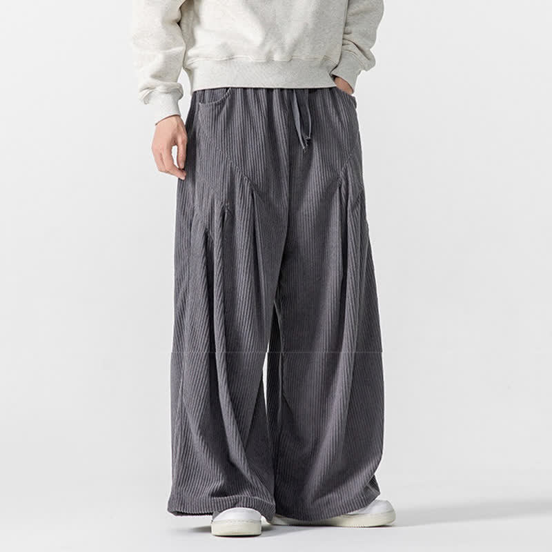 Buddha Stones Pantalones largos de pana de pierna ancha para hombre, estilo casual de otoño/invierno, con cordón ajustable y bolsillos. - image 1