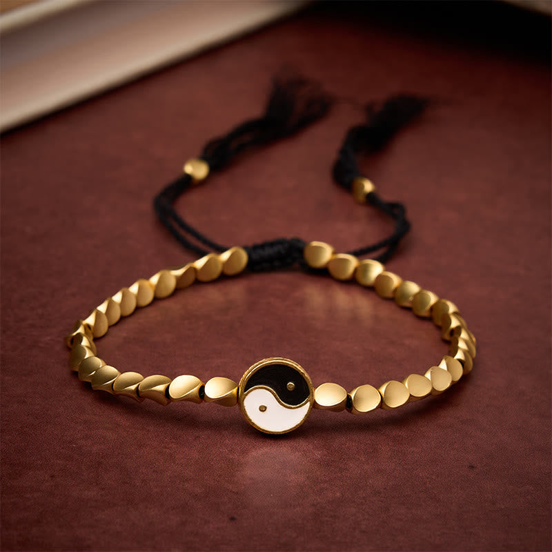 Buddha Stones Pulsera de equilibrio tibetana Yin Yang con cuentas de cobre y cordón negro - image 1