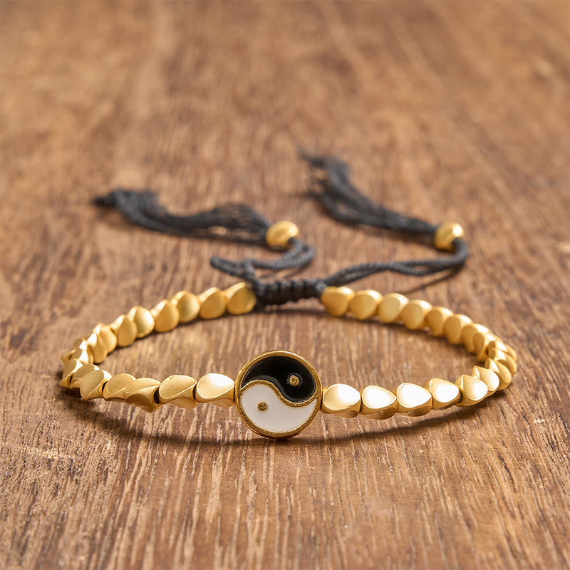 Buddha Stones Pulsera de equilibrio tibetana Yin Yang con cuentas de cobre y cordón negro - image 1