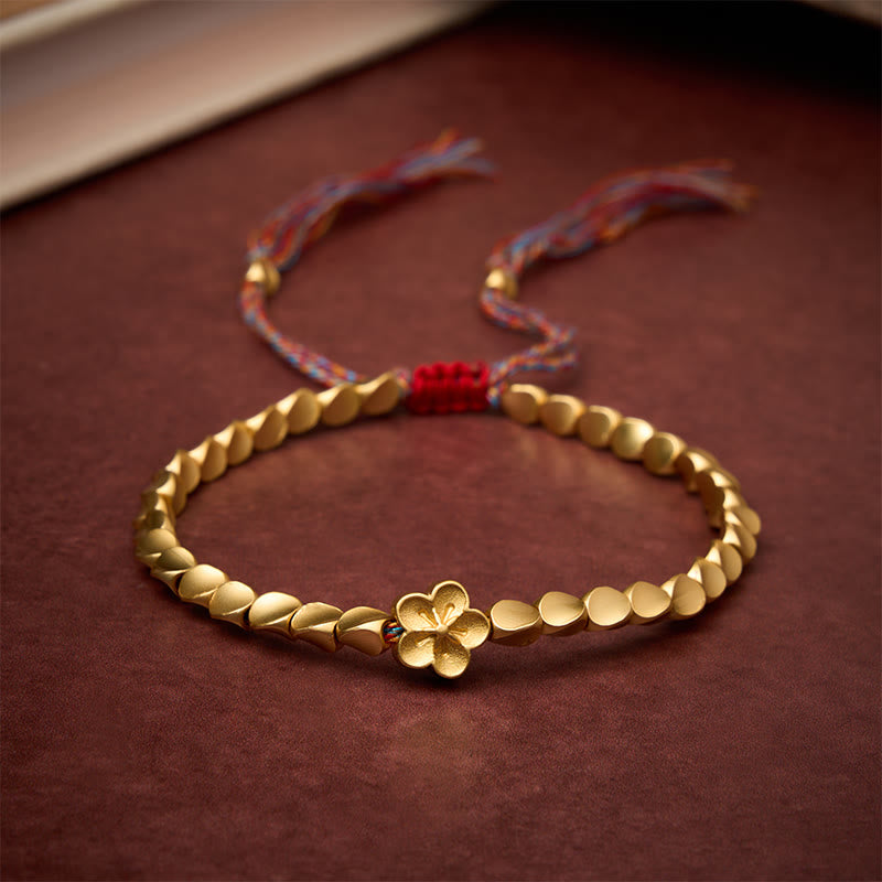 Buddha Stones Pulsera de hilo colorido con cuentas de cobre tibetano y flores de durazno en flor - 7,9 pulgadas (20 cm) - image 0