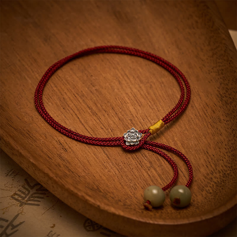Buddha Stones Pulsera vintage de plata de ley 925 con hilo rojo trenzado Lotus Purity - image 1
