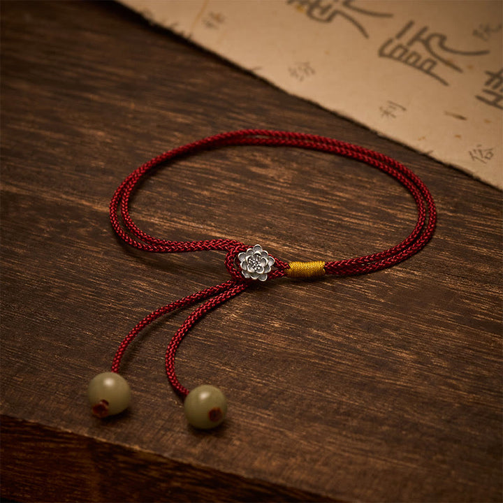 Buddha Stones Pulsera vintage de plata de ley 925 con hilo rojo trenzado Lotus Purity - Loto (Circunferencia de la muñeca: 5,5–7,1 pulgadas/14–18 cm) - image 0