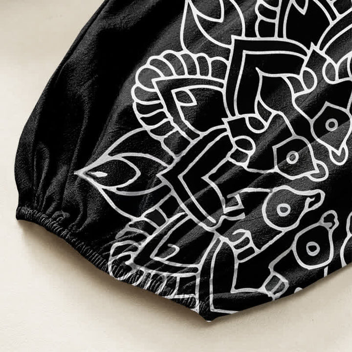 Buddha Stones Pantalones harem de algodón con estampado de mandala de loto OM para mujer, cintura elástica y bolsillos laterales. - image 6