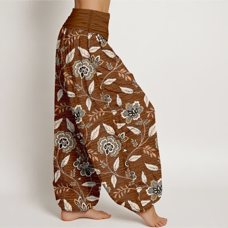 Buddha Stones Pantalones harem de algodón con estampado floral vintage y cintura elástica para mujer. - image 1