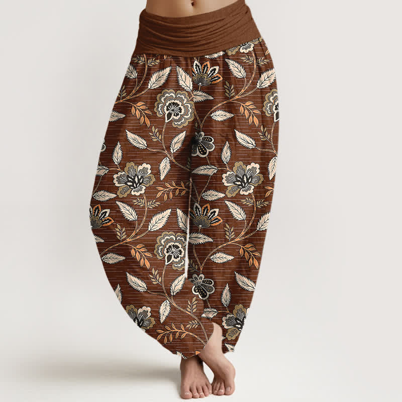 Buddha Stones Pantalones harem de algodón con estampado floral vintage y cintura elástica para mujer. - Tierra de siena - US16，UK/AU20，EU48 (3XL) - image 0