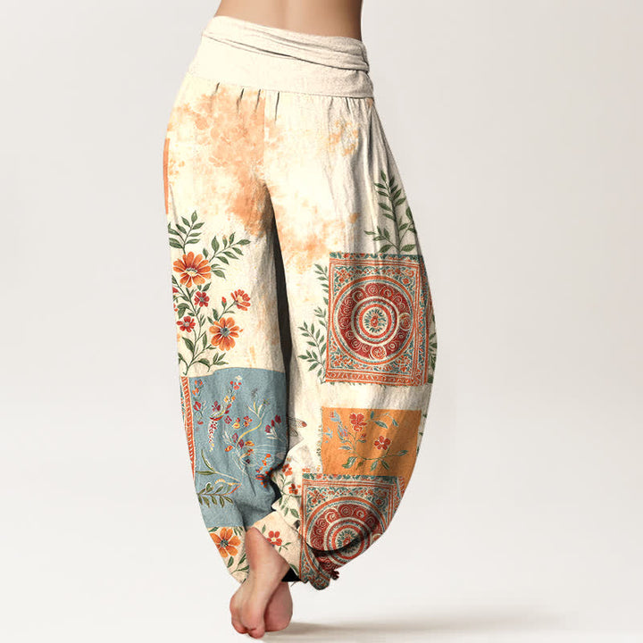 Buddha Stones Pantalones harem de algodón con estampado floral bohemio y cintura elástica para mujer. - image 2