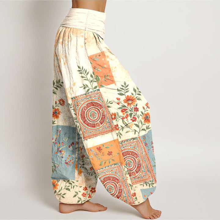 Buddha Stones Pantalones harem de algodón con estampado floral bohemio y cintura elástica para mujer. - image 1