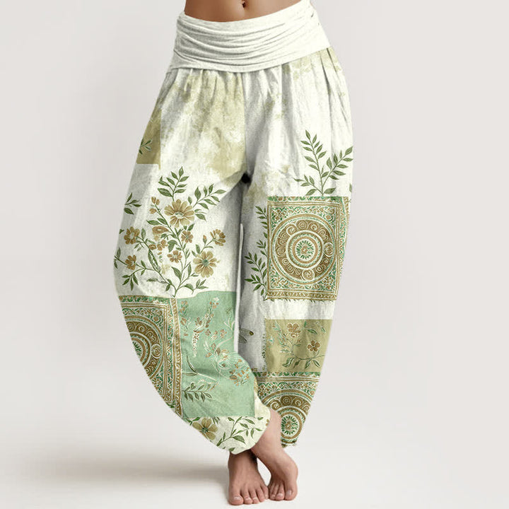 Buddha Stones Pantalones harem de algodón con estampado floral bohemio y cintura elástica para mujer. - Gotas de miel - US16，UK/AU20，EU48 (3XL) - image 5