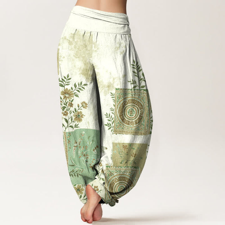 Buddha Stones Pantalones harem de algodón con estampado floral bohemio y cintura elástica para mujer. - image 7