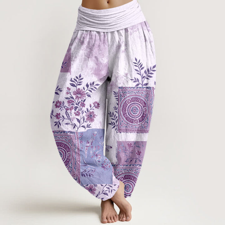 Buddha Stones Pantalones harem de algodón con estampado floral bohemio y cintura elástica para mujer. - Lavanda - US16，UK/AU20，EU48 (3XL) - image 8