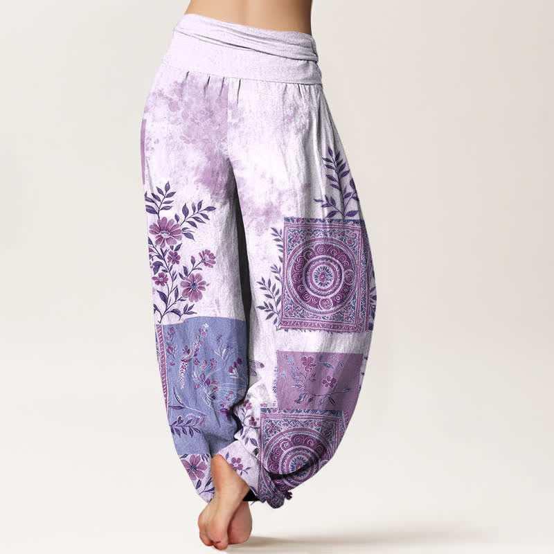 Buddha Stones Pantalones harem de algodón con estampado floral bohemio y cintura elástica para mujer. - image 10