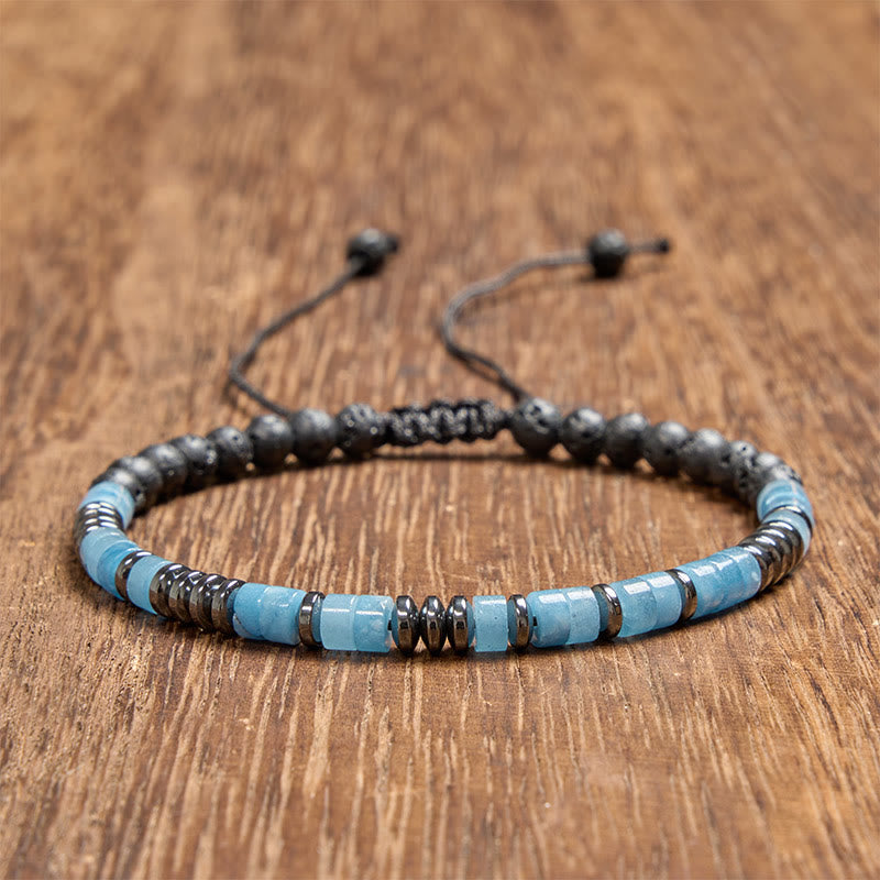 Buddha Stones Pulsera con detalles en tono plateado y claridad de roca de lava color aguamarina - Aguamarina (Circunferencia de la muñeca: 6,3-7,1 pulgadas / 16-18 cm) - image 0