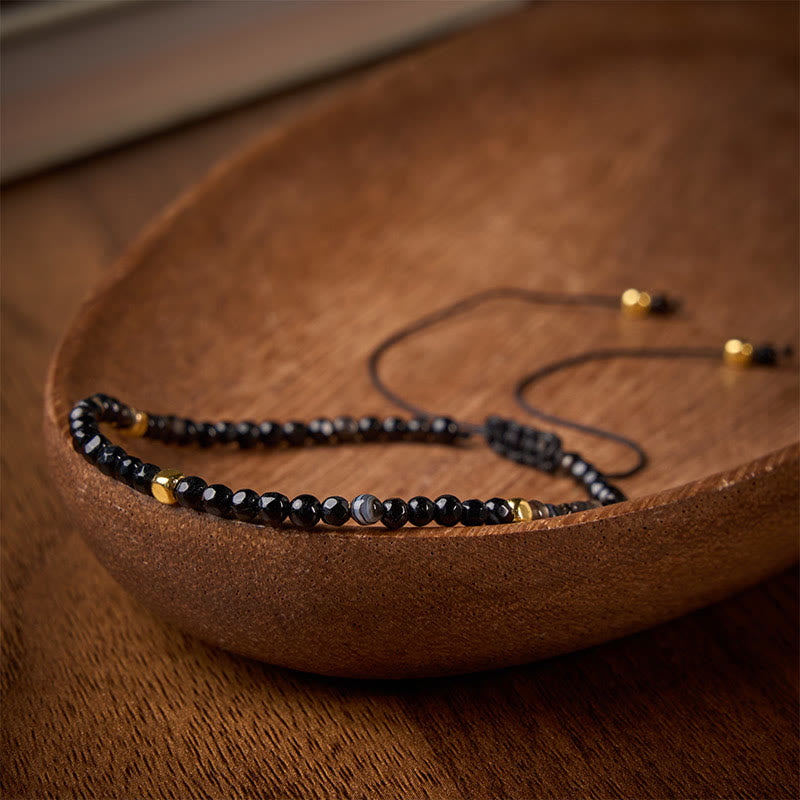 Buddha Stones Pulsera ajustable de conexión a tierra trenzada de ágata rayada marrón oscuro - image 2
