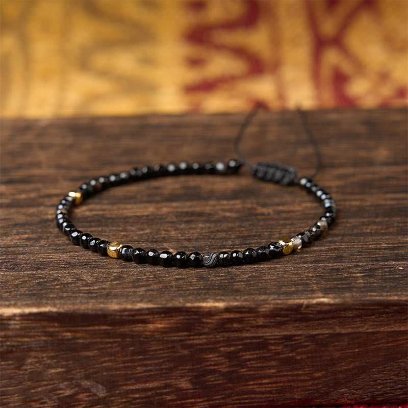 Buddha Stones Pulsera ajustable de conexión a tierra trenzada de ágata rayada marrón oscuro - image 3