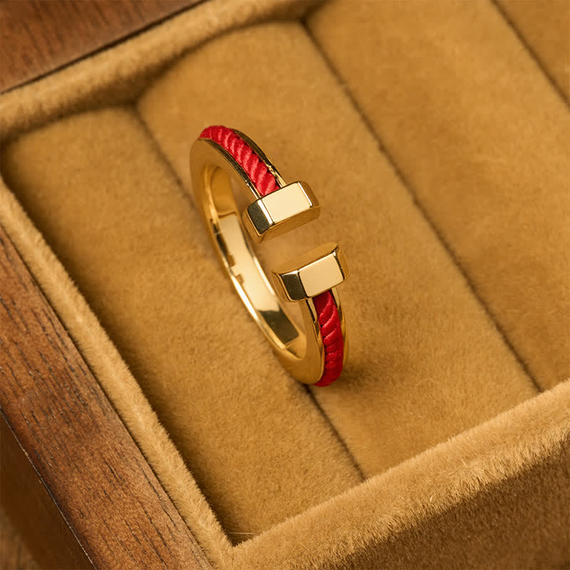 Buddha Stones Anillo abierto en forma de C con hilo rojo cobrizo para la buena suerte - image 1