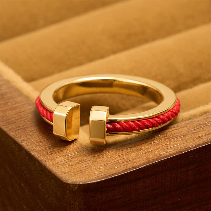 Buddha Stones Anillo abierto en forma de C con hilo rojo cobrizo para la buena suerte - Anillo en forma de C (talla 8 de EE. UU.) - image 0