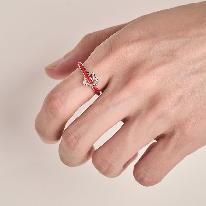 Buddha Stones Anillo abierto de la suerte con forma de corazón y cuerda roja de cobre - image 12