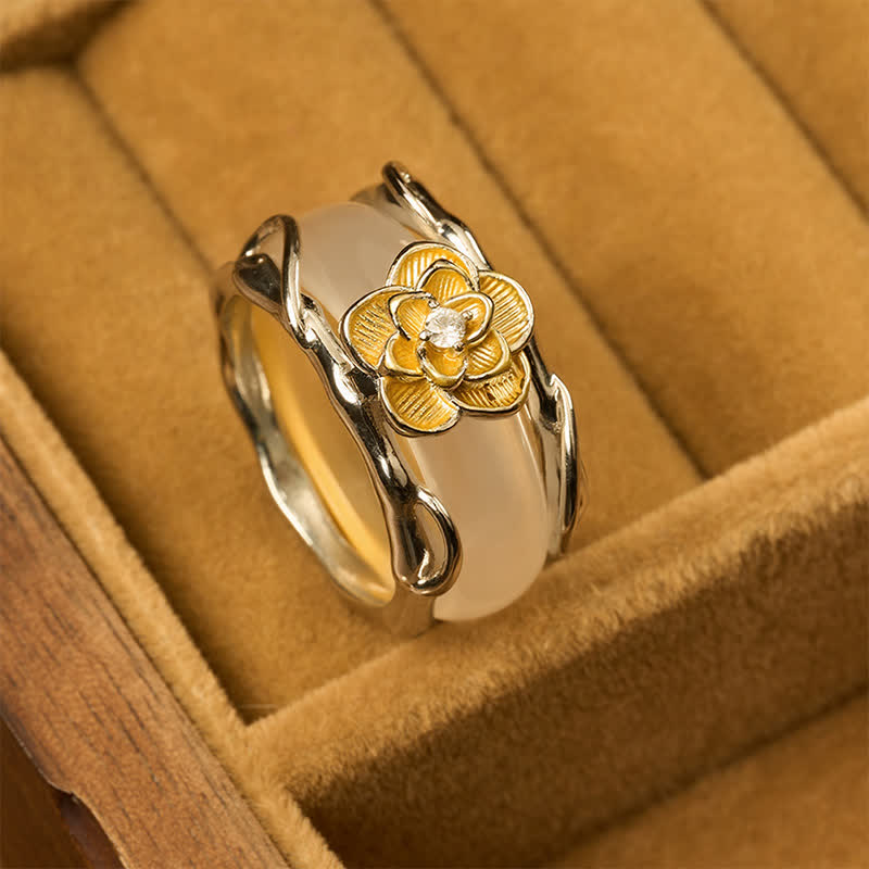 Buddha Stones Anillo de positividad de doble uso con calcedonia y osmanto color miel - image 3