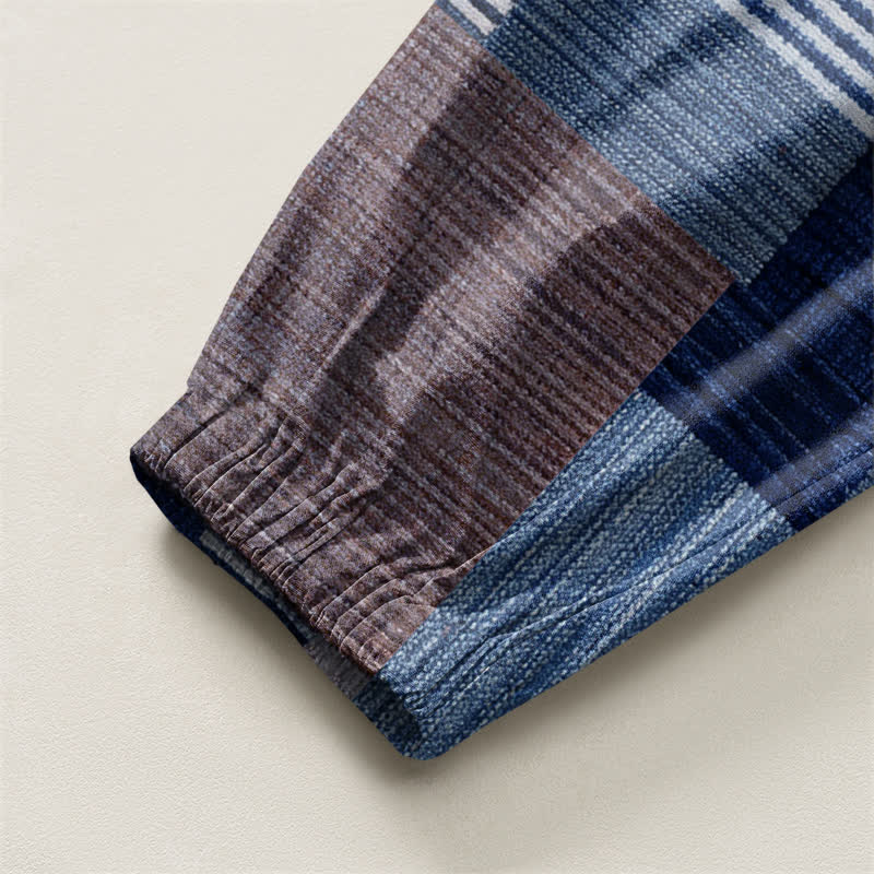 Buddha Stones Pantalones harem para hombre de algodón puro con estampado de retazos, cuadros y rayas, cordón ajustable y bolsillos. - image 10