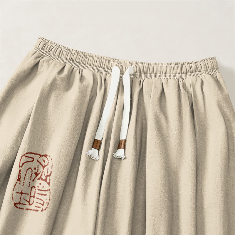 Buddha Stones Pantalones harem para hombre de algodón puro con estampado de ranas y cordón ajustable, con bolsillos. - image 3
