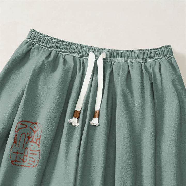 Buddha Stones Pantalones harem para hombre de algodón puro con estampado de ranas y cordón ajustable, con bolsillos. - image 15