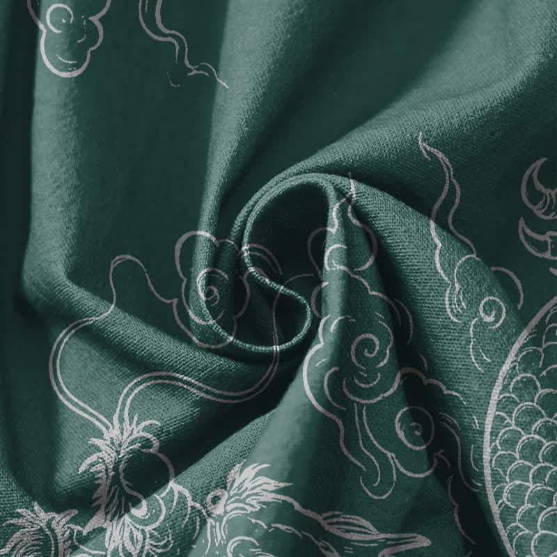 Buddha Stones Pantalones harem para hombre de algodón puro con estampado de dragones y nubes, cordón ajustable y bolsillos. - image 17