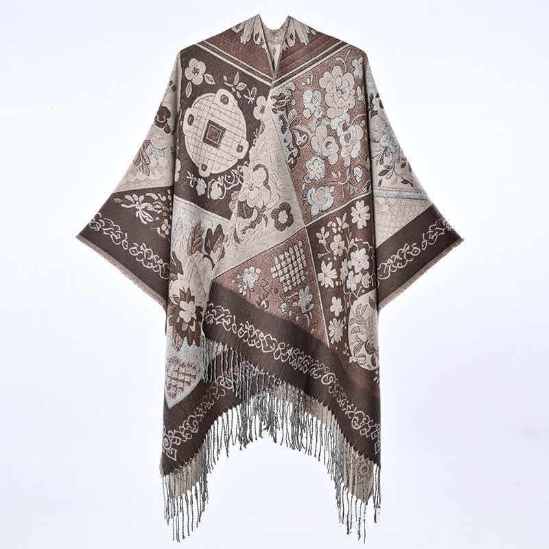 Buddha Stones Chal de mujer estilo boho con estampado floral y borlas, ideal para otoño e invierno. - image 7