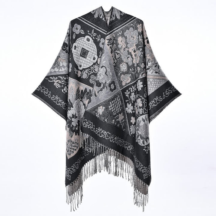 Buddha Stones Chal de mujer estilo boho con estampado floral y borlas, ideal para otoño e invierno. - image 9