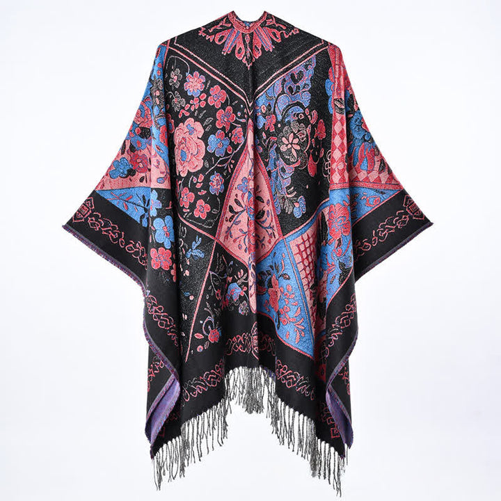 Buddha Stones Chal de mujer estilo boho con estampado floral y borlas, ideal para otoño e invierno. - image 2