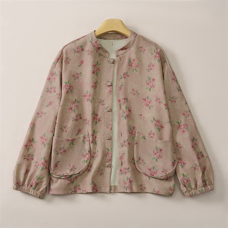 Buddha Stones Chaqueta de mujer de estilo vintage Tang con cuello mandarín y estampado floral, ideal para otoño/invierno. - image 1