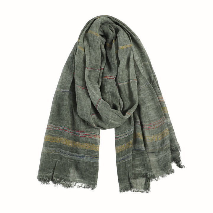 Buddha Stones Bufanda de hombre vintage a rayas con borlas para primavera y otoño. - image 1