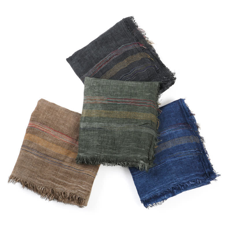 Buddha Stones Bufanda de hombre vintage a rayas con borlas para primavera y otoño. - image 10