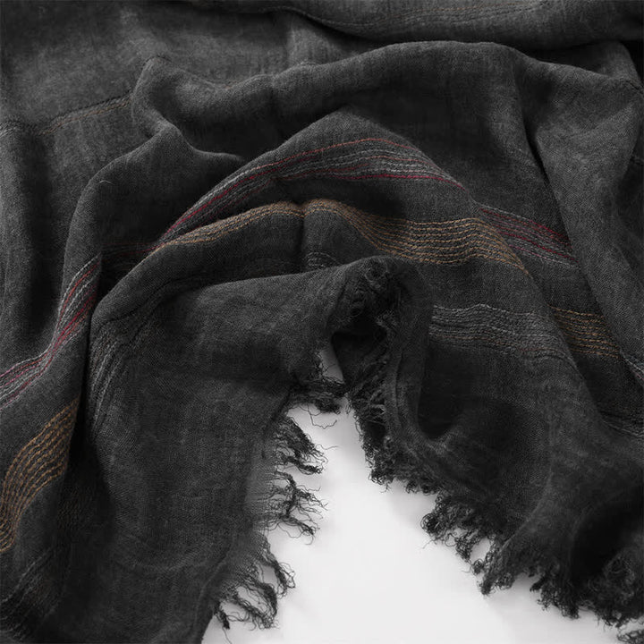 Buddha Stones Bufanda de hombre vintage a rayas con borlas para primavera y otoño. - image 4