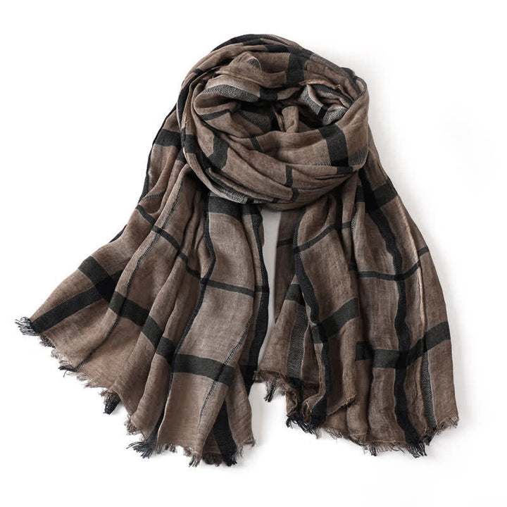 Buddha Stones Bufanda ligera para hombre con flecos, estilo urbano a cuadros, para primavera y otoño. - image 13