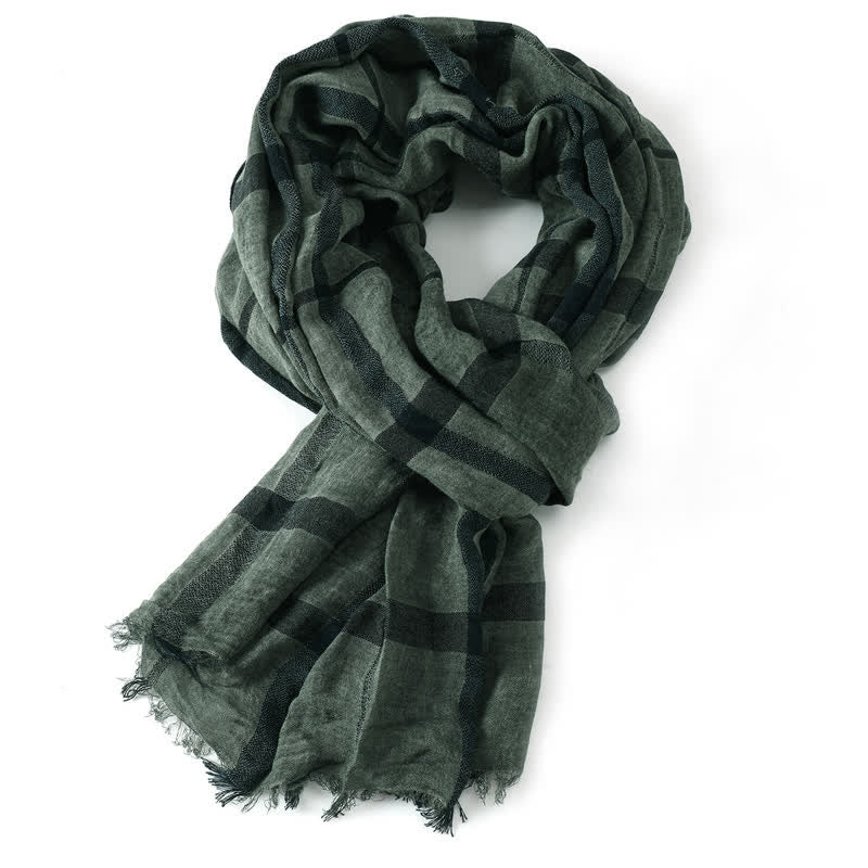 Buddha Stones Bufanda ligera para hombre con flecos, estilo urbano a cuadros, para primavera y otoño. - Verde oscuro - image 14