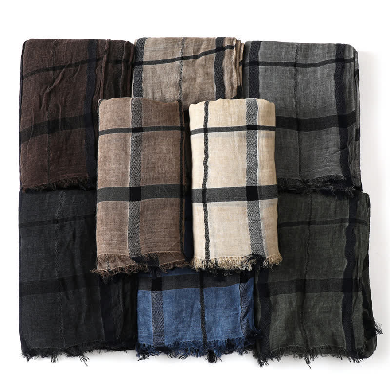Buddha Stones Bufanda ligera para hombre con flecos, estilo urbano a cuadros, para primavera y otoño. - image 18