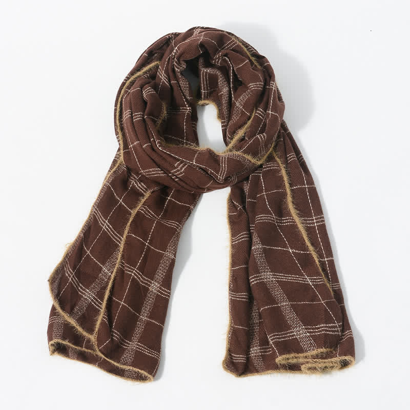 Buddha Stones Bufanda de punto acogedora para hombre con flecos y estampado a cuadros para otoño/invierno. - image 11