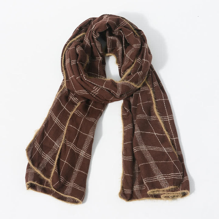Buddha Stones Bufanda de punto acogedora para hombre con flecos y estampado a cuadros para otoño/invierno. - image 11