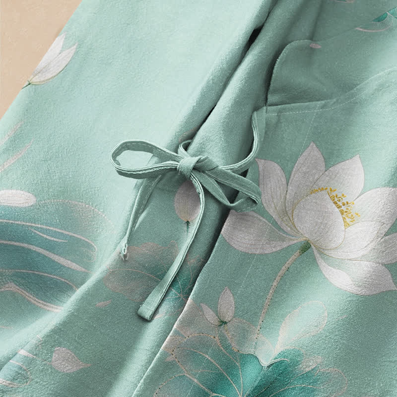 Buddha Stones Camisa de manga larga estilo Hanfu con cuello en V y cordones, de algodón y estampado de peces koi. - image 3