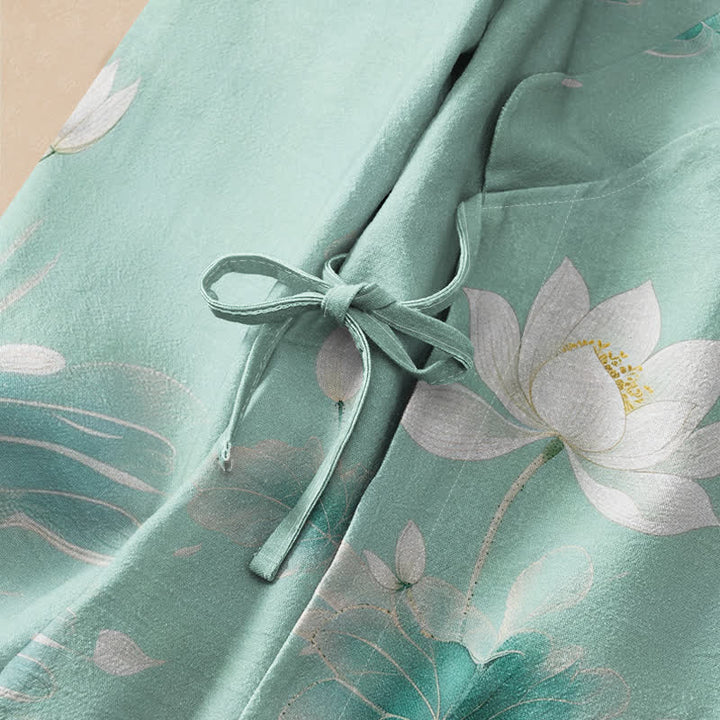 Buddha Stones Camisa de manga larga estilo Hanfu con cuello en V y cordones, de algodón y estampado de peces koi. - image 3