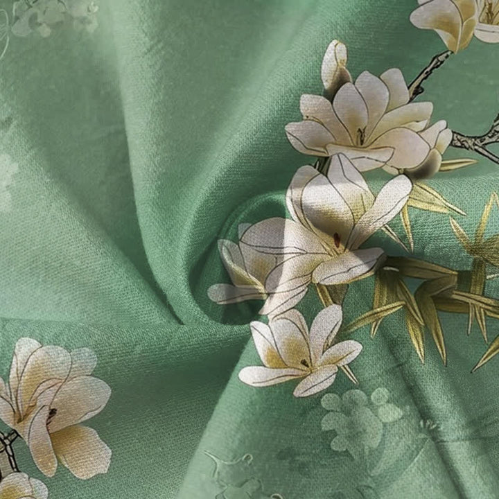 Camisa de manga larga estilo Hanfu con cuello en V y cordones, de algodón, con estampado de magnolias y bambú, estilo kimono, con Buddha Stones y magnolias. - image 4