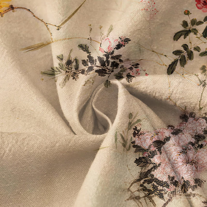 Kimono de manga larga para mujer con estampado de flores de bambú y Buddha Stones, estilo Hanfu, cuello en V y cordones. - image 4