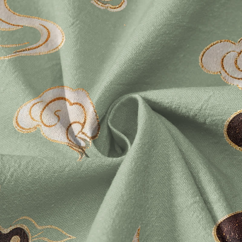 Buddha Stones Camisa de manga larga estilo Hanfu con cuello en V y cordones, de algodón, con estampado de grullas, nubes y olas. - image 4