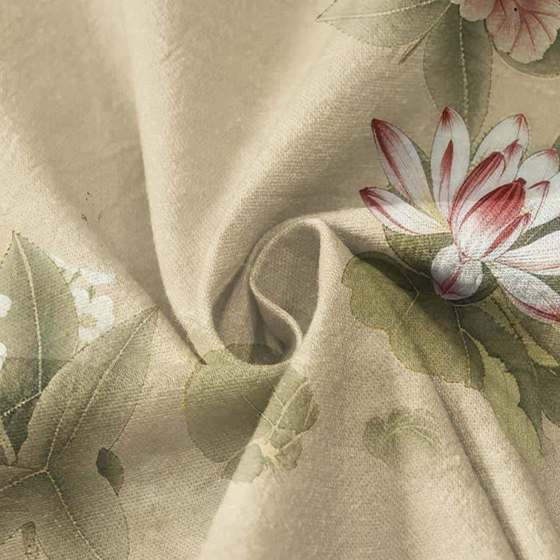 Kimono de manga larga para mujer con estampado de mariposas y hojas de loto de Buddha Stones estilo Hanfu, cuello en V y cordones, estilo kimono. - image 4