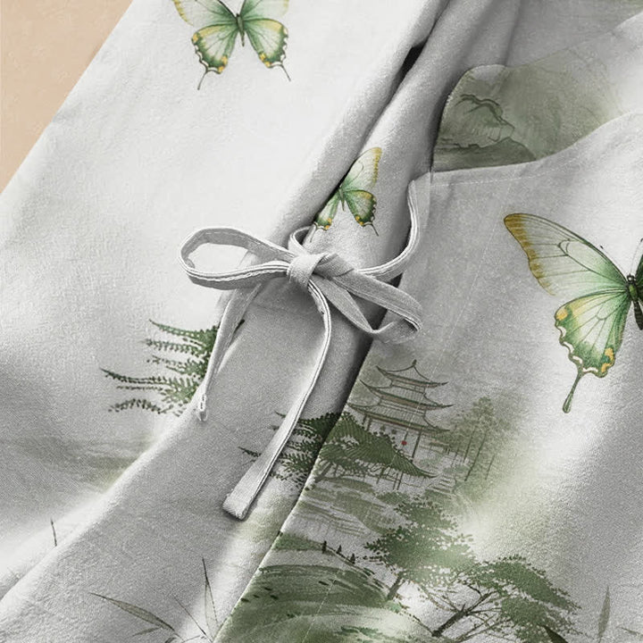 Kimono de manga larga para mujer con estampado de mariposas de bambú y Buddha Stones, estilo Hanfu, cuello en V y cordones. - image 3
